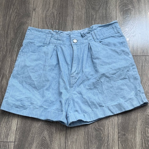 KanCan Sky Blue Stripes High Waist Women's Shorts - Picture 5 of 14